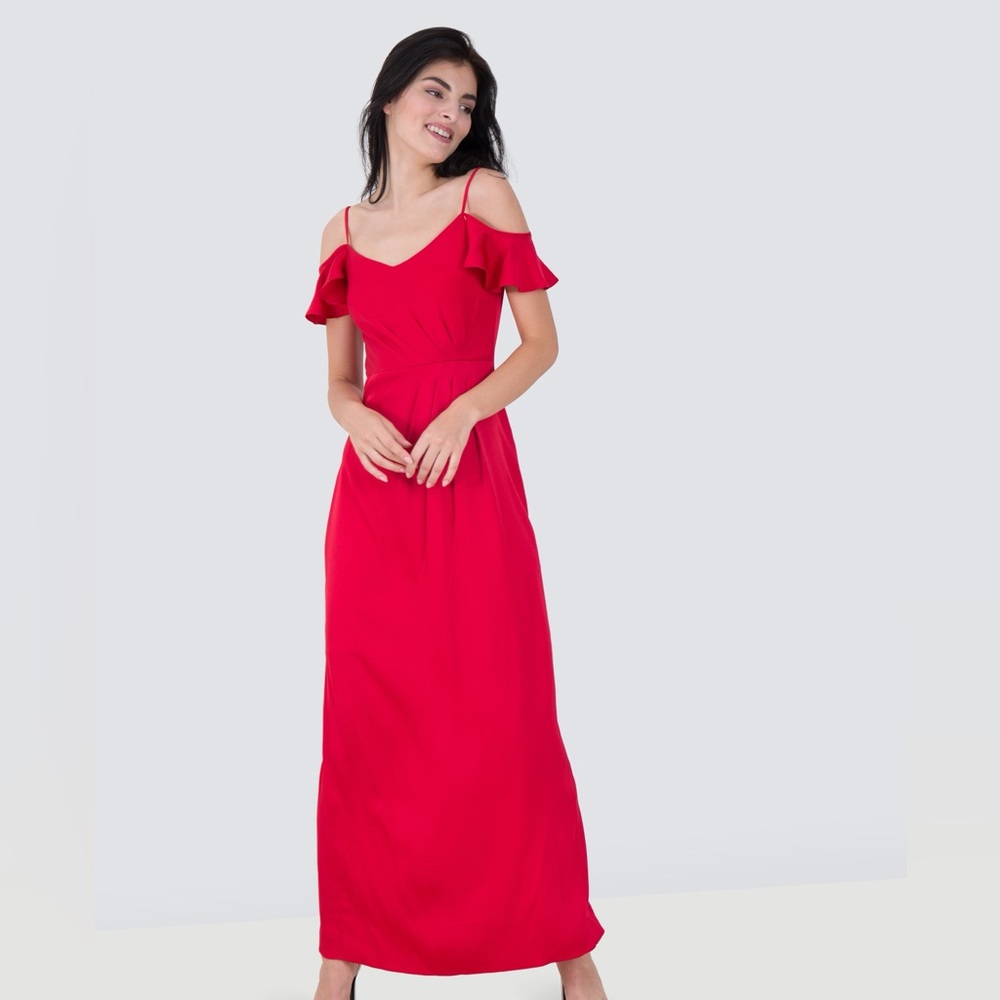 Shoshanna Red Cold-Shoulder Maxi Dress